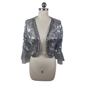Sequined Crop Beloro Shrug Womens Small Silver 1920s Great Gatsby Glitz Glamour